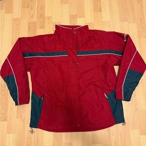 Vintage Columbia Women’s XL Red Navy Full Zip Outdoor Jacket Windbreaker